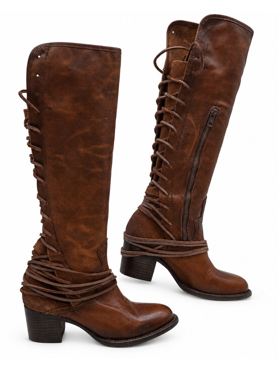 Freebird Shoes - Freebird By Steven Coal Brown Leather Knee High Western Riding Boots Women's 7